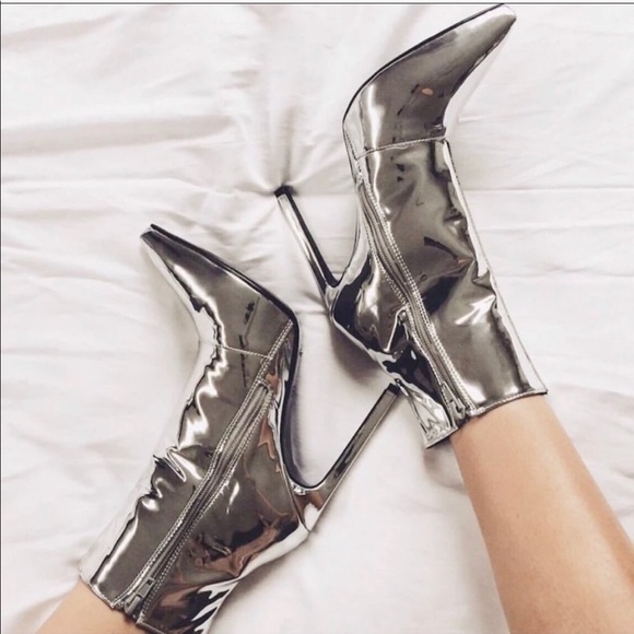 Silver Metallic Ankle Booties - Picture 3 of 8